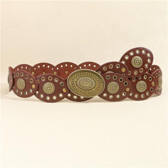 Punk Boho Conch Design PU Leather Belt – Adjustable 47" for 28"-38" Waist - Picture 3 of 7